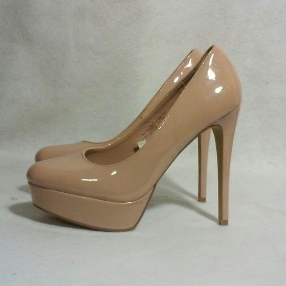 Vintage Y2kBeige Faux Patent Platform Pumps 40s Pinup Girl Style Size…
